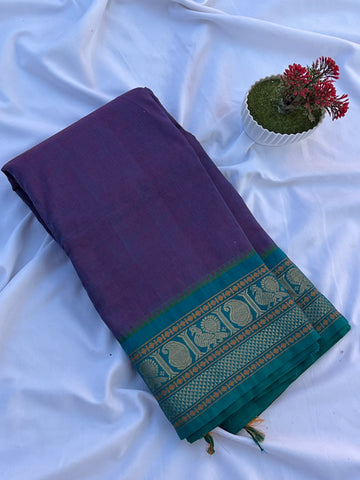 Chettinad cotton purple & green plain