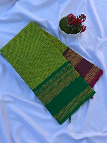 Chettinad cotton green & maroon _ green korvai checks