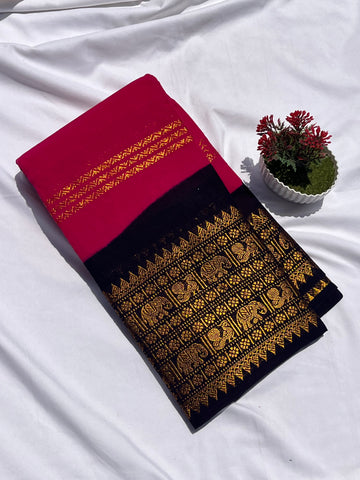 Sungudi cotton velthari pink & black big border