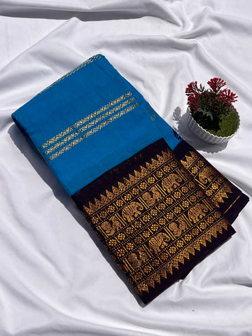 Sungudi cotton velthari blue & black big border