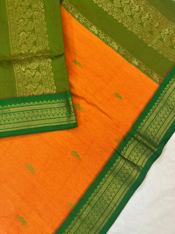 Kalyani cotton saree - yellow & green