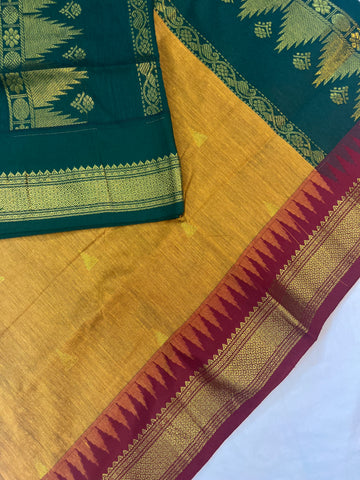 Kalyani cotton saree - yellow & green