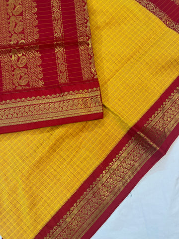 Kalyani cotton saree - yellow & red