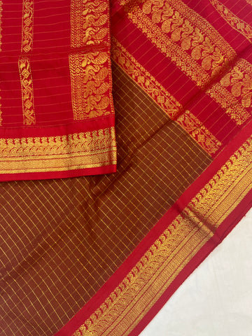 Kalyani cotton saree -brown & red