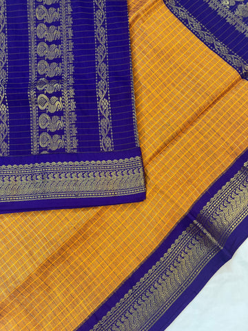 Kalyani cotton saree - yellow & purple
