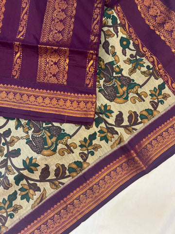 Kalyani cotton saree  - wine Kalamkari