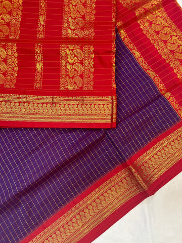 Kalyani cotton saree - purple & red