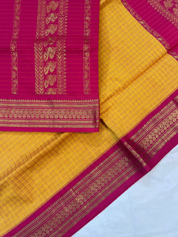 Kalyani cotton saree - yellow & pink