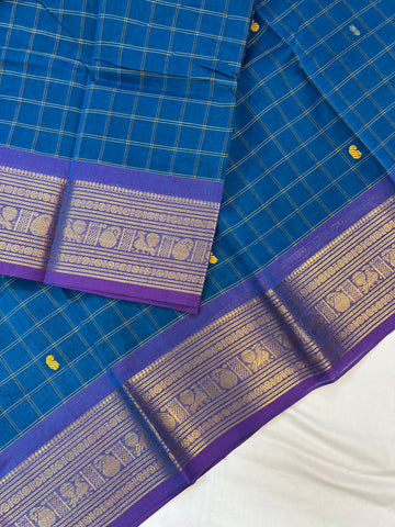Chettinad cotton saree -checks butta-blue