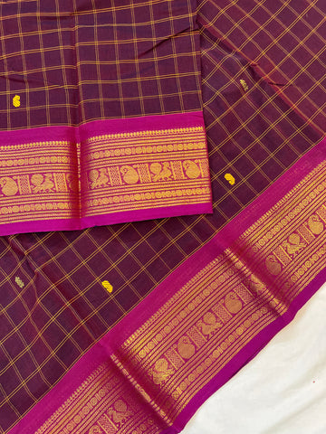 Chettinad cotton saree - wine- checks butta