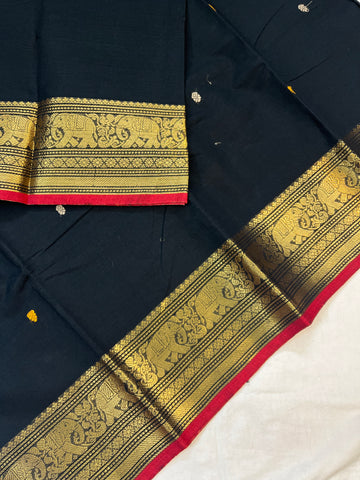 Chettinad cotton saree - black- butta