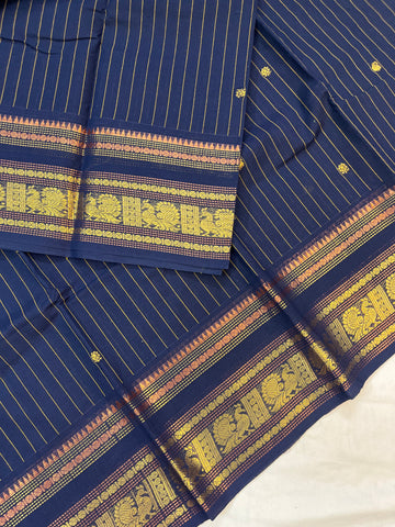 Chettinad cotton saree - nevy blue - checks butta