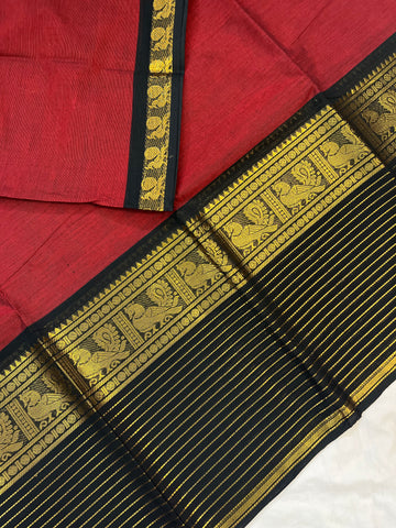 Chettinad cotton saree - red - plain