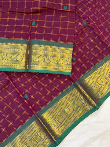Chettinad cotton purple & rama green-checks butta
