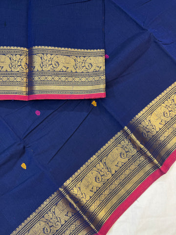 Chettinad cotton saree - blue - butta