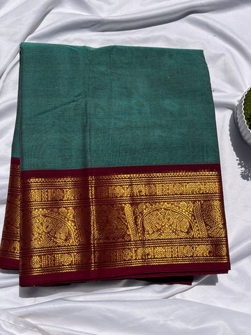 Chettinad cotton teal blue & maroon-plain
