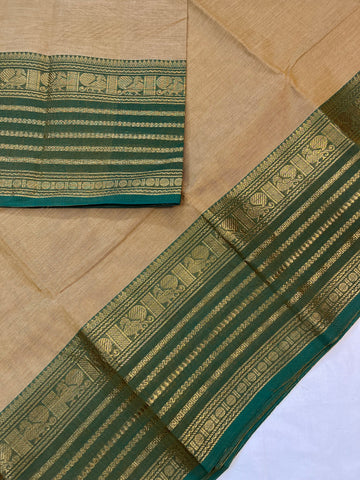 Chettinad cotton saree - sandal & green - plain
