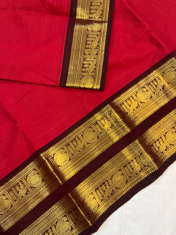 Chettinad cotton saree - red -plain