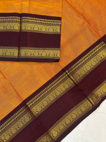 Chettinad cotton saree - mustard- plain