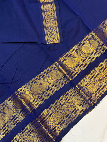 Chettinad cotton saree - nevy blue - plain