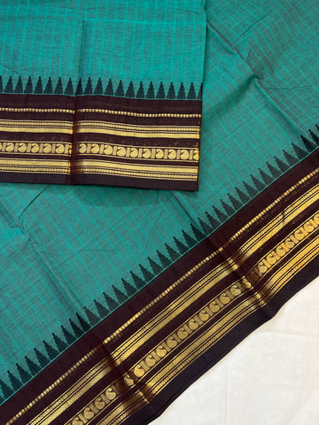Chettinad cotton saree - teal blue - plain