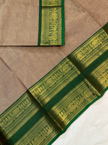 Chettinad cotton saree - peach & green - plain