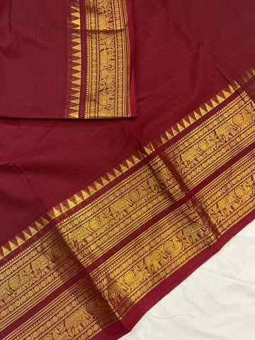 Chettinad cotton saree - Kum kum red - plain