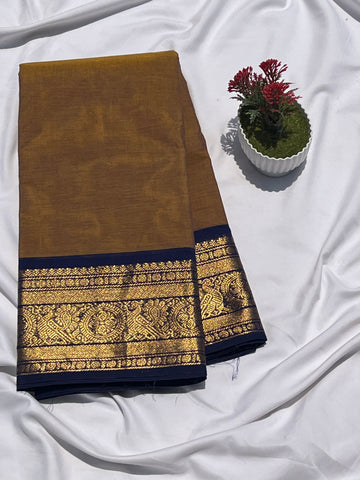 Chettinad cotton mustard yellow & blue plain