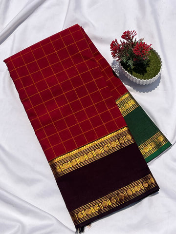 Chettinad cotton maroon & brown_green(g&j) big checks