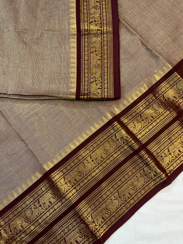 Chettinad cotton saree - ash - plain