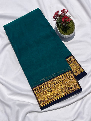 Chettinad cotton blue & navy blue _ small border plain