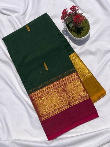 Chettinad cotton green & pink _ yellow butta