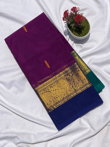 Chettinad cotton purple & blue _ green butta