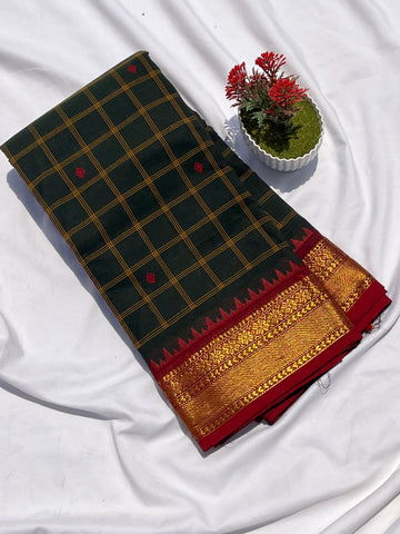 Chettinad cotton green & red _checks butta