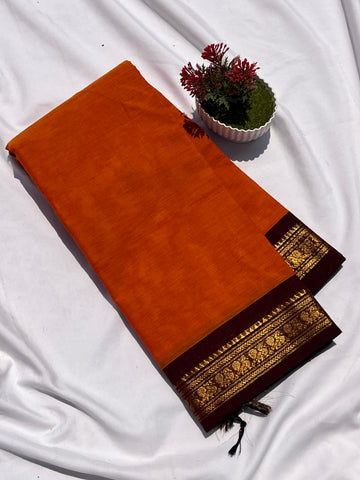 Chettinad cotton orange & maroon small border