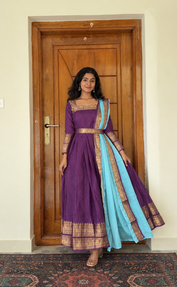 Chettinadu long Gown With Dupatta-Purple 3in1