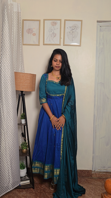 Kalyani Cotton Long Anarkali -Ramagreen