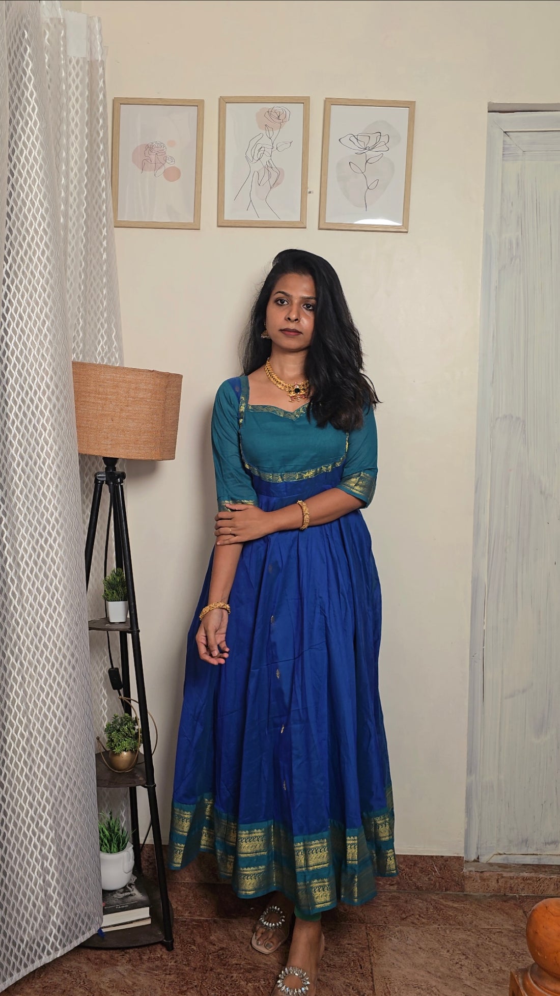 Kalyani Cotton Long Anarkali -Ramagreen