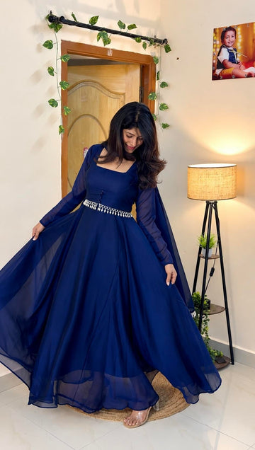 Geogette Pearl Gown- 3 Piece Set -Blue