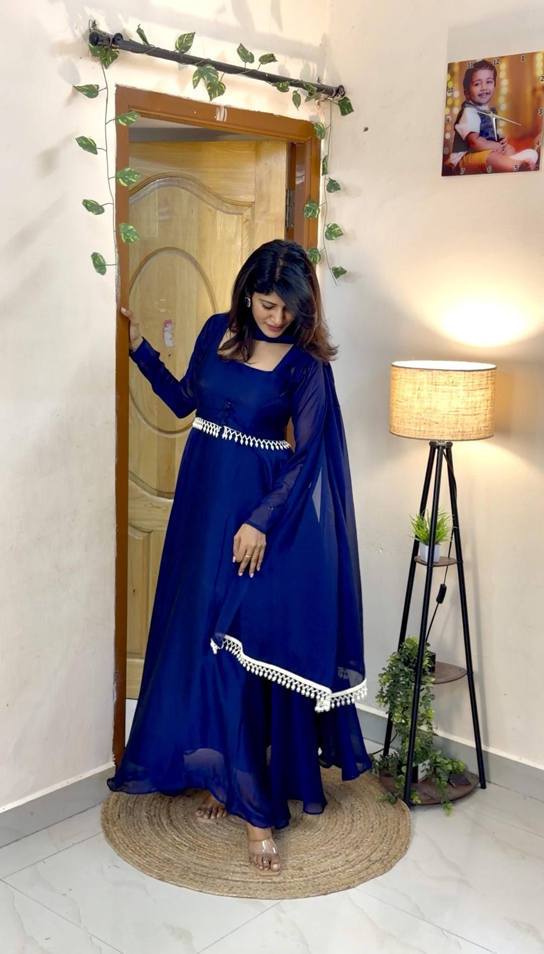 Geogette Pearl Gown- 3 Piece Set -Blue