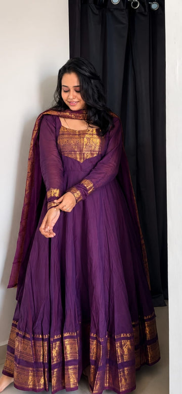 Chettinadu long Gown With Dupatta-Purple