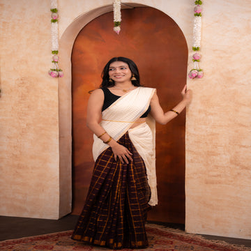 Sungudi fusion collection - OffWhite and Maroon
