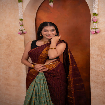 Sungudi fusion collection -Maroon and Mint Green