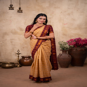 Sungudi cotton- Beige and Maroon