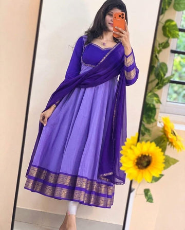 Kalyani Cotton Long Anarkali -Lavender