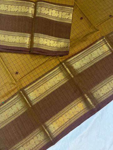 Chettinad cotton saree -biscuit brown-checks butta
