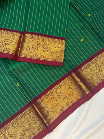 Chettinad cotton saree - Green-checks butta