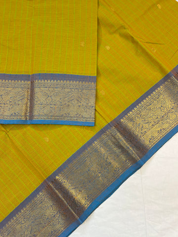Chettinad cotton saree -yellow- checks butta