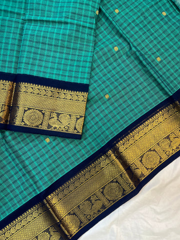 Chettinad cotton saree - Rema green-checks butta