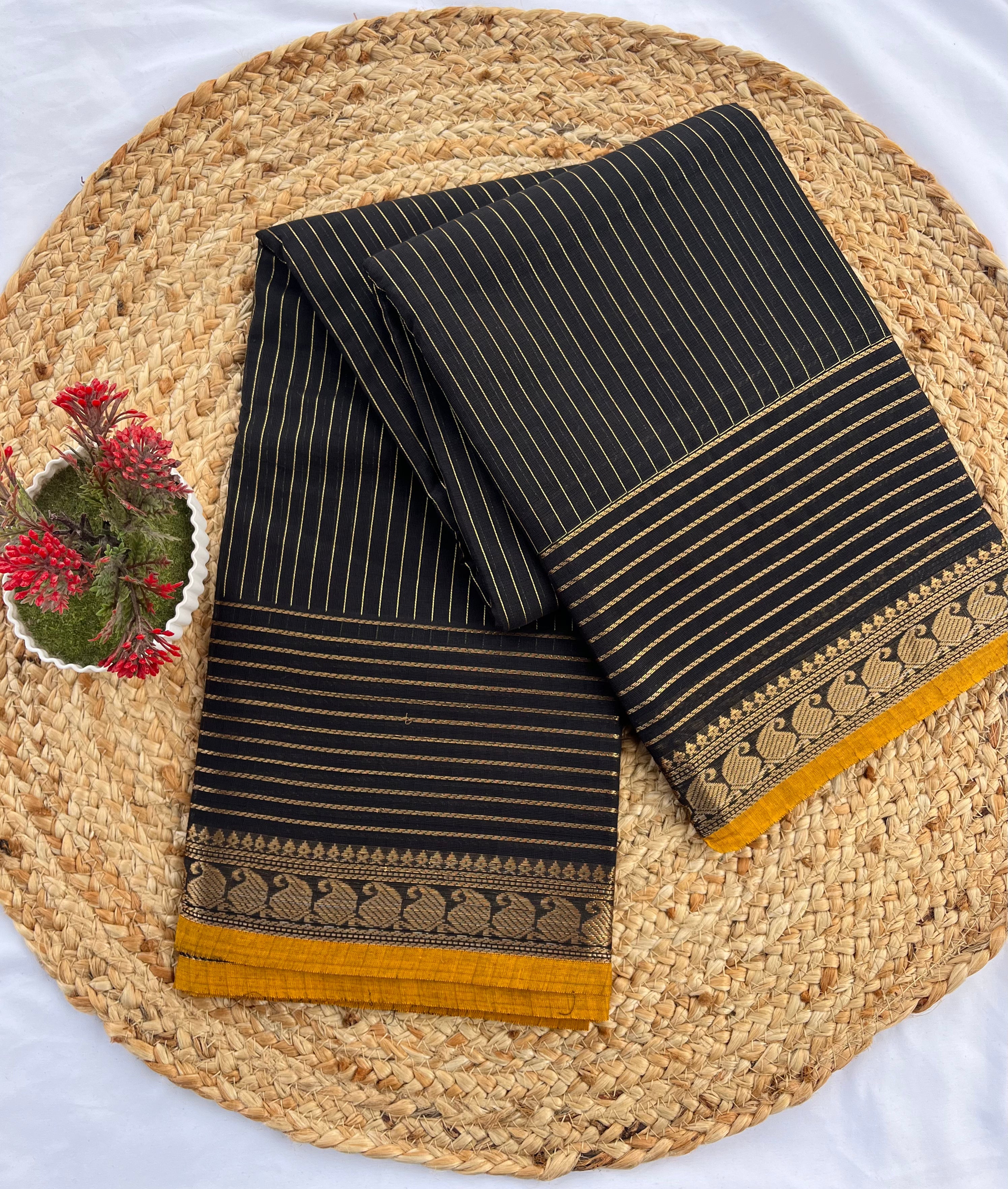 Chettinadu Mustard Yellow & Black Plain